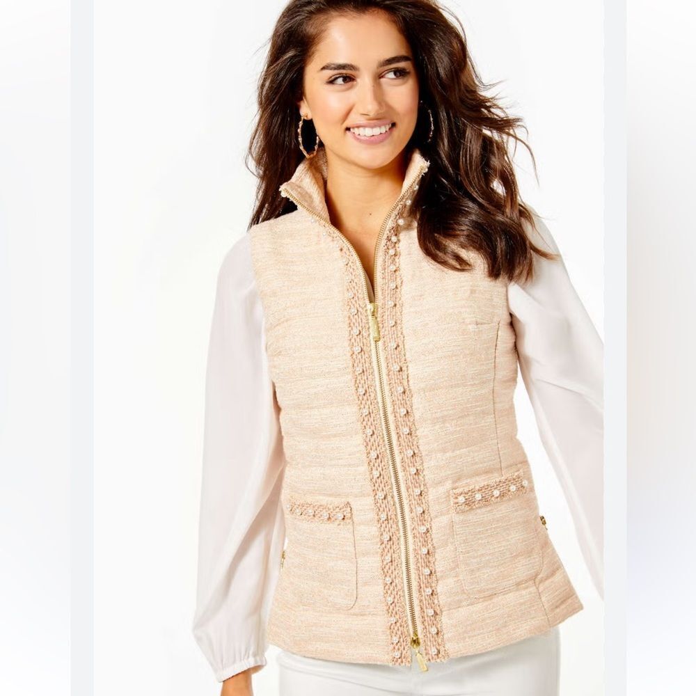Lilly Pulitzer Noella pearl embellished textured down-filled puffer vest